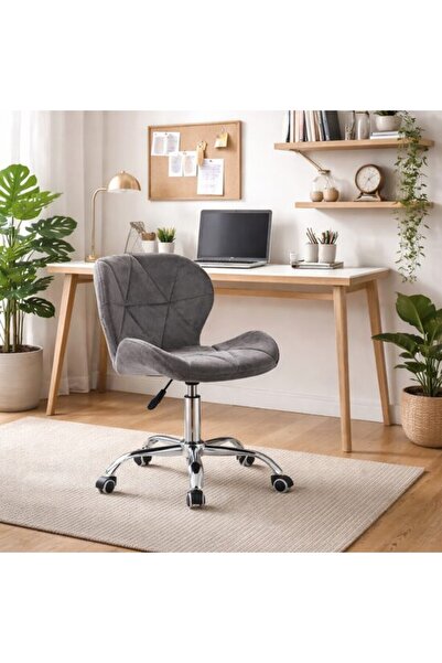 Solplant Scaun de birou, , Avola, rotativ, catifea, gri, 46.5x55x86.5 cm