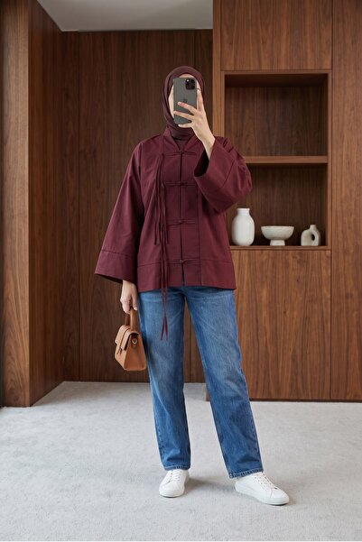 MODAQU Hakim Collar Knotted Parachute Fabric Kimono - Plum