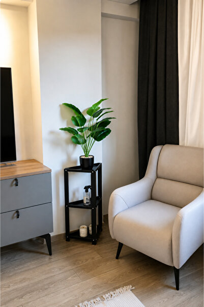 Blaene 3 Katlı Metal Köşe Raf 35x35x75 cm Siyah Dekoratif Aksesuar Rafı Saksı...