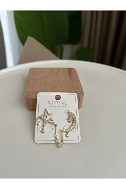 XUPING JEWELRY Ay yıldız detay çelik küpe
