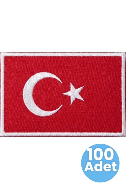 Tezzgelsin Turkish Flag Rectangular Embroidery Emblem 5X7 Cm. 100 Pieces
