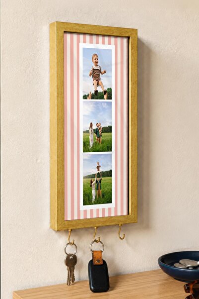 Postifull Kişiye Özel Tablo Anahtarlık, Photobooth Stili Gold Fotoğraf Çerçev...