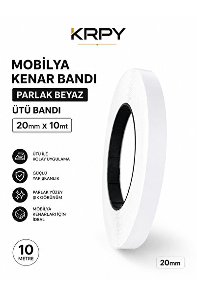 KRPY Mobilya Kenar Bandı Parlak Beyaz Ütü Bandı 20mmx10mt