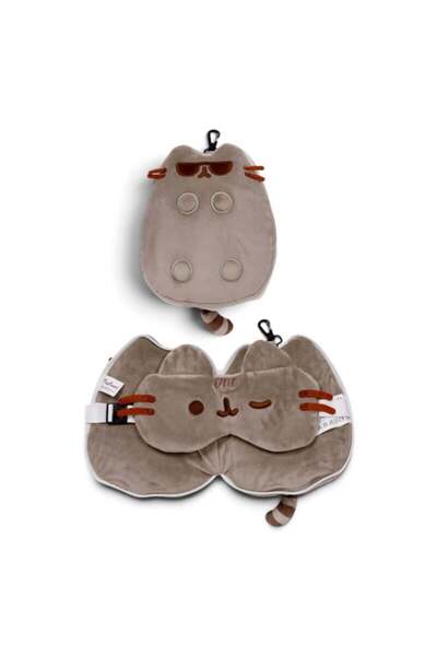 Relaxeazzz Çocuk Seyahat Yastığı ve Göz Maskesi-Pusheen Cat With Sunglasses Shaped