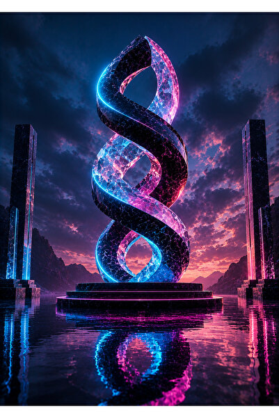 Fütüristik Neon Soyut Tablo – Mavi Pembe Modern Geometrik Duvar Posteri – Çerçeveli Çerçevesiz A3 A4 A5