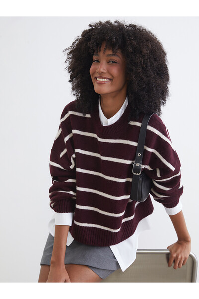 LC Waikiki Peak New Season Crew Neck Striped Oversize Women's Knitwear Sweater