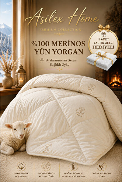 Asilex Home Collection Tek Kişilik %100 Merinos Koyun Yünü Premium Yorgan Çan...