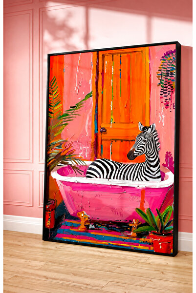 NT Handmade Natural Wood Framed Colorful Bathtub and Zebra Bathroom Wall Deco...