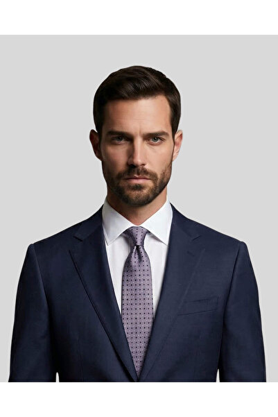 KUMOVO Navy Blue White Patterned Gray Men's Tie - 7.5 cm Wide