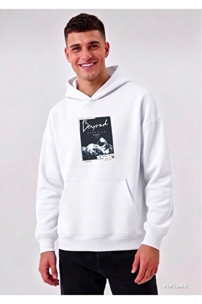 FUFLUNS Beyond Paradise Printed Oversized Men's Hooded Sweatshirt