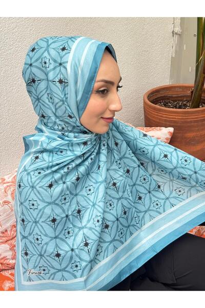 Firuze scarf Ice Blue Mi̇hre Pattern Soft Cotton Scarf