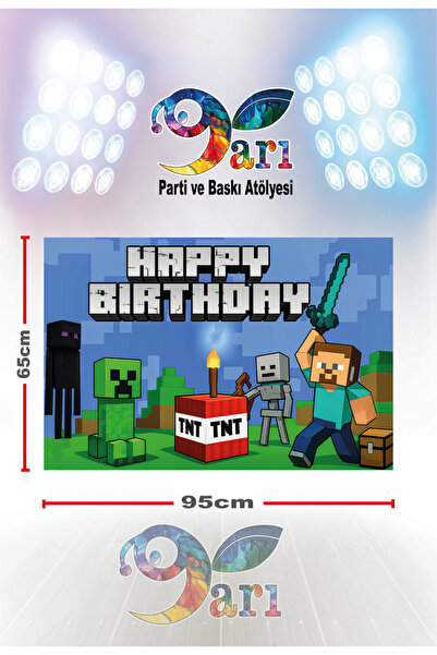 DokuzArı Minecraft Doğum Günü Happy Brithday Branda Afiş 65x95cm