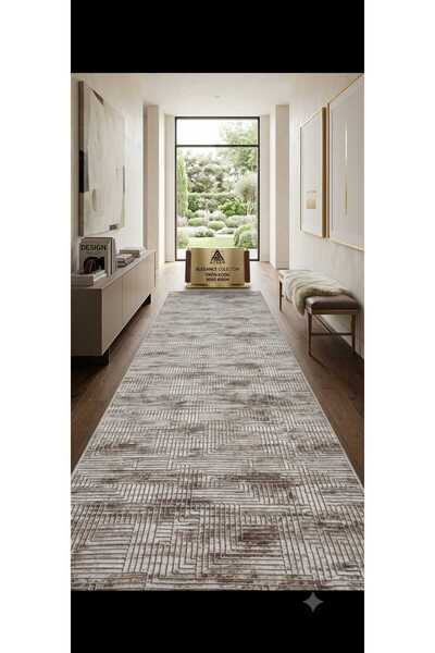 Nesrin Modern Geometrik Çizgili Bej Vizon Koridor Yolluk & Salon Halısı - 3D ...