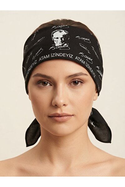 Dilek Doğal Taş Bijuteri Atatürk Baskılı Bandana | Atam İzindeyiz Desenli Saç...