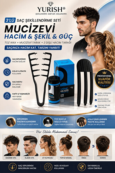 YURISH 3’lü Saç Şekillendirme ve Hacim Seti