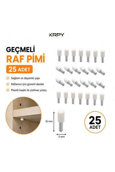 KRPY Plastik Başlı Metal Raf Pimi Geçmeli 25 Adet