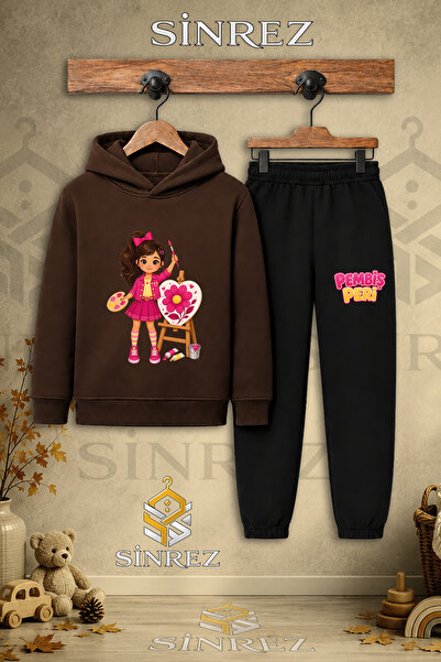 SİNREZ Children's Unisex Single Pink Fairy Flower Printed on Canvas Hooded Tr...