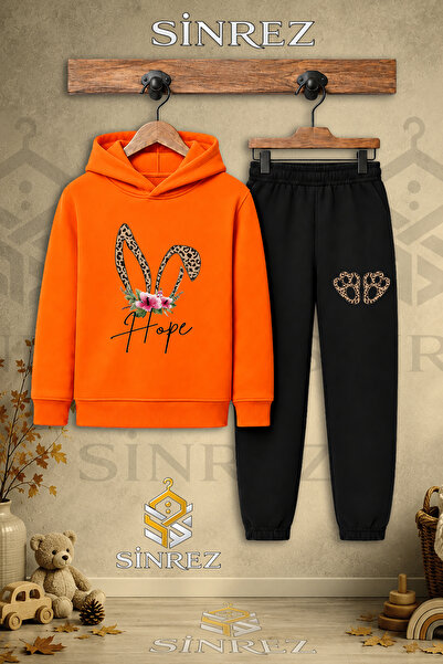 SİNREZ Children's Unisex Single Rabbit Ear Flower Leopard Pattern Printed Hoo...