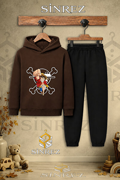 SİNREZ Children's Unisex Single Samanadam Carpi Printed Hooded Tracksuit Set
