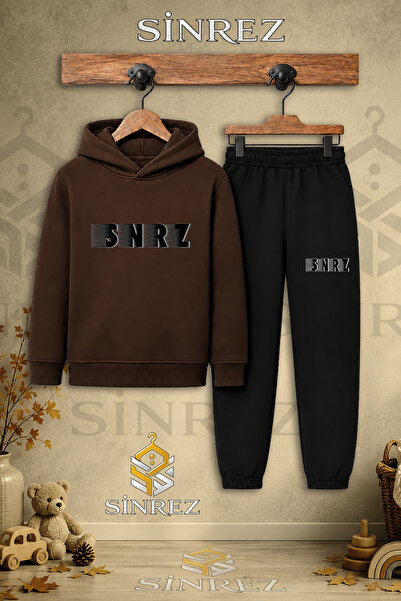 SİNREZ Children's Unisex Single Shade Black Text Printed Hooded Tracksuit Set