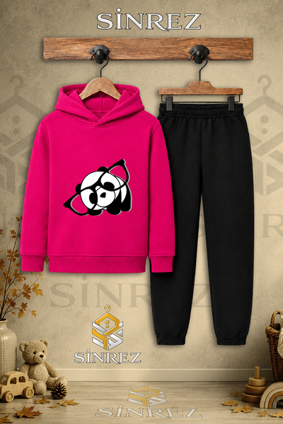 SİNREZ Children's Unisex Single Panda Glasses Black and White Printed Hooded ...