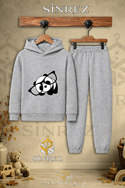 SİNREZ Children's Unisex Single Panda Glasses Black and White Printed Hooded ...