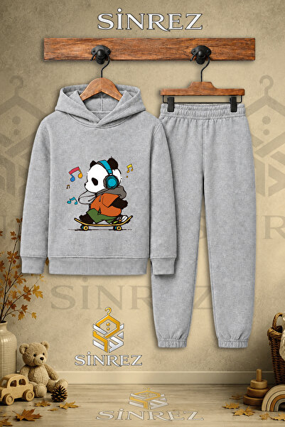 SİNREZ Children's Unisex Single Panda Skateboard Colorful Note Printed Hooded...