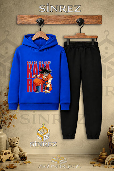 SİNREZ Children's Unisex Single Goku Hooded Tracksuit Set with Back Lettering...