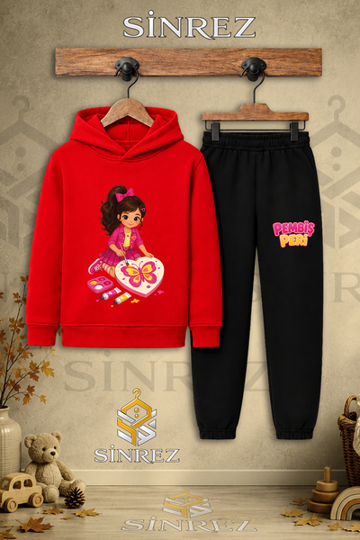 SİNREZ Children's Unisex Single-Piece Pink Fairy Butterfly Printed Hooded Tra...