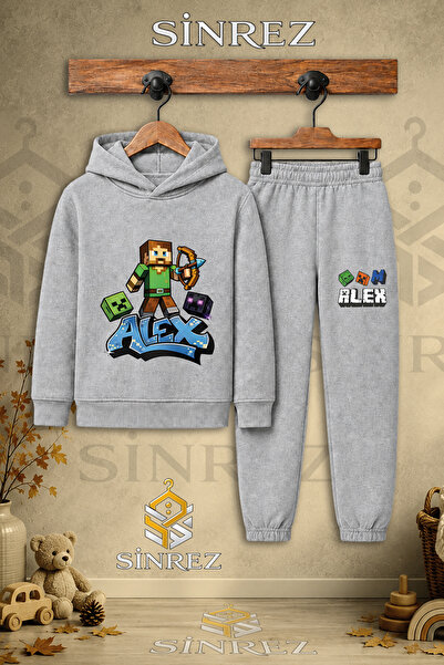 SİNREZ Children's Unisex Single Alex Arrow Printed Hooded Tracksuit Set