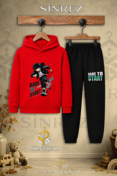 SİNREZ Children's Unisex Single Dare to Kosan Printed Hooded Tracksuit Set
