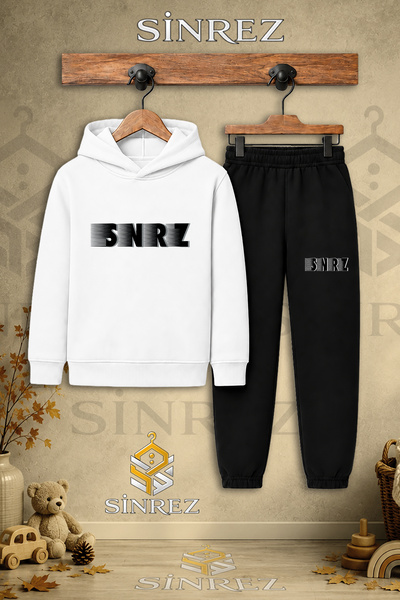 SİNREZ Children's Unisex Single Shade Black Text Printed Hooded Tracksuit Set