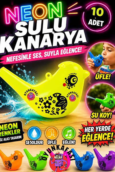 OYUNKAFASI Neon Sulu Kanarya Kuş Düdüğü – Su ile Ses Çıkaran Üflemeli Oyuncak...