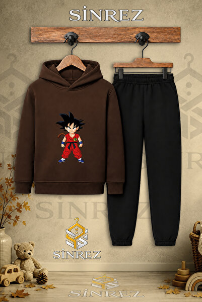 SİNREZ Children's Unisex Single Goku Flat-Footed Single-Printed Hooded Tracks...