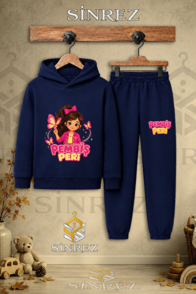 SİNREZ Children's Unisex Single Pink Fairy Half Butterfly Printed Hooded Trac...
