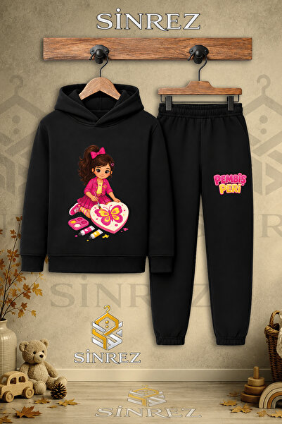 SİNREZ Children's Unisex Single-Piece Pink Fairy Butterfly Printed Hooded Tra...