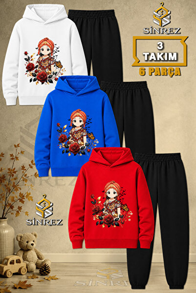 SİNREZ Children's Unisex 3Lu Jyn Anime Girl Printed Hooded Tracksuit Set