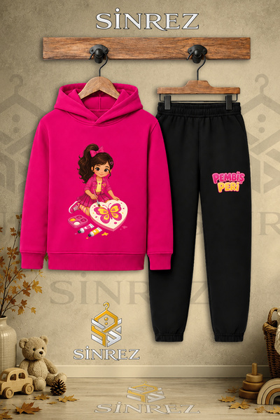 SİNREZ Children's Unisex Single-Piece Pink Fairy Butterfly Printed Hooded Tra...
