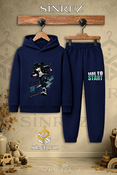 SİNREZ Children's Unisex Single Dare to Kosan Printed Hooded Tracksuit Set