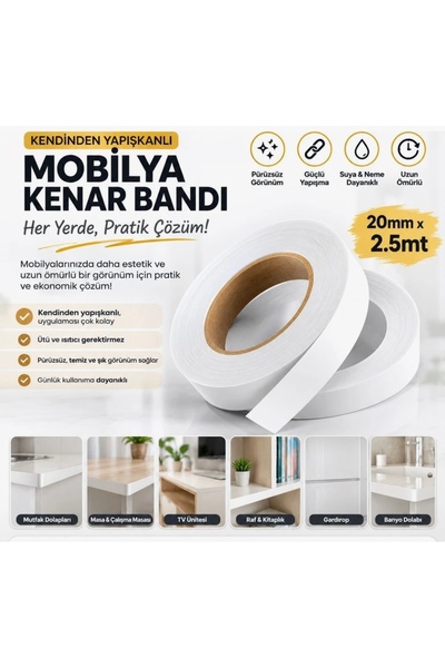 KRPY Kendinden Yapışkanlı Mobilya Kenar Bandı Mat Beyaz 2.5mt Dekoratif Çok A...