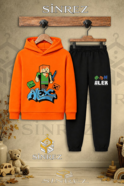 SİNREZ Children's Unisex Single Alex Original Printed Hooded Tracksuit Set