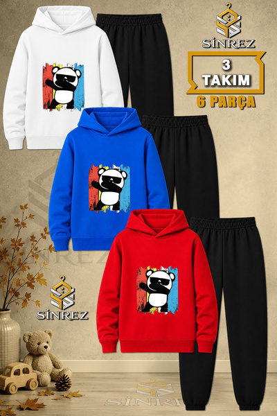 SİNREZ Children's Unisex 3Lu Panda Glasses and Colorful Back Tvl Printed Hood...