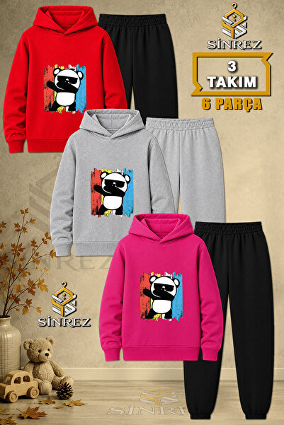SİNREZ Children's Unisex 3Lu Panda Glasses and Colorful Back Tvl Printed Hood...