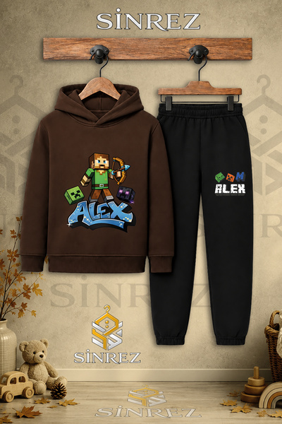 SİNREZ Children's Unisex Single Alex Arrow Printed Hooded Tracksuit Set