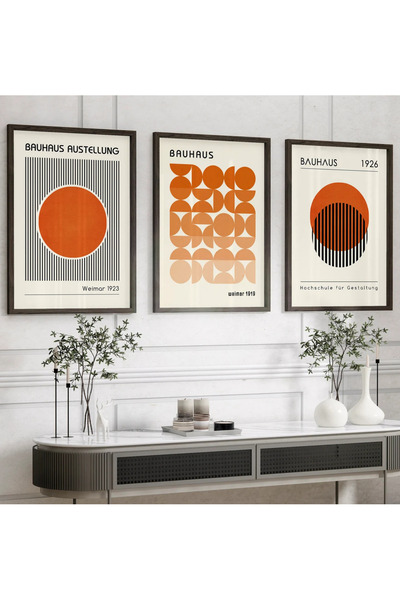 NT Handmade Σετ 3 τεμαχίων Bauhaus πορτοκαλί γεωμετρικά πίνακες ζωγραφικής με...