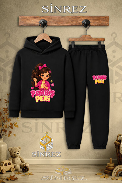 SİNREZ Children's Unisex Single Pink Fairy Half Hand Shake Printed Hooded Tra...