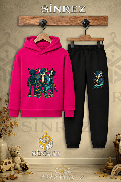 SİNREZ Children's Unisex Single Zenko Multi-Pose Printed Hooded Tracksuit Set