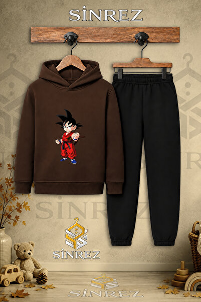 SİNREZ Children's Unisex Single Goku Standing and Punching Printed Hooded Tra...