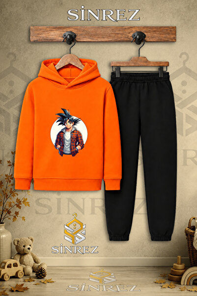SİNREZ Children's Unisex Single Goku White Circle Shirt Printed Hooded Tracks...
