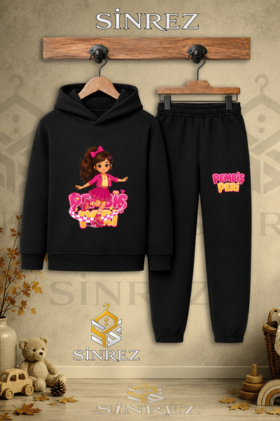 SİNREZ Children's Unisex Single Pink Fairy Skate Printed Hooded Tracksuit Set